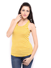 United Colors of Benetton Women Mustard Yellow &amp; White Striped Tank Top