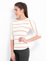 United Colors of Benetton Women White &amp; Pink Striped Top