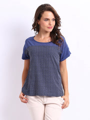 United Colors of Benetton Women Blue Printed Top