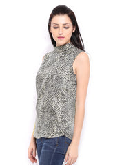 United Colors of Benetton Women Beige &amp; Black Printed Top