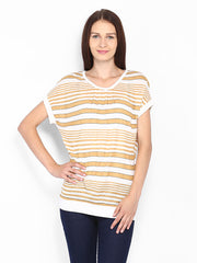 United Colors of Benetton Women White &amp; Brown Striped Top