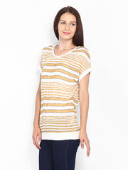 United Colors of Benetton Women White &amp; Brown Striped Top