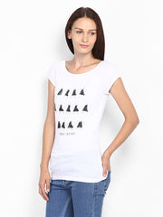 United Colors of Benetton Women White Printed T-shirt