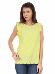United Colors of Benetton Women Yellow Embroidered Top