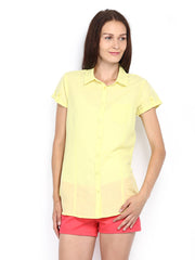 United Colors of Benetton Women Yellow Linen Blend Shirt