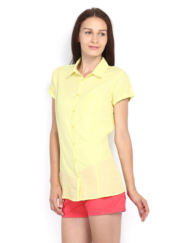 United Colors of Benetton Women Yellow Linen Blend Shirt
