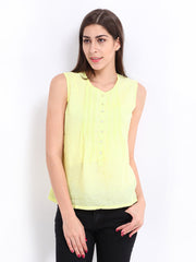 United Colors of Benetton Women Yellow Linen Blend Top