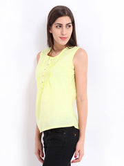 United Colors of Benetton Women Yellow Linen Blend Top