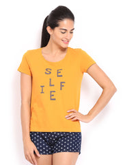 United Colors of Benetton Women Mustard Yellow Printed Top