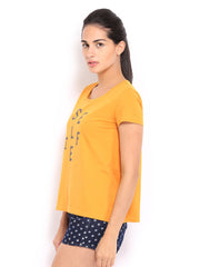United Colors of Benetton Women Mustard Yellow Printed Top