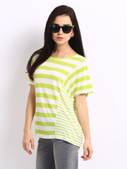 United Colors of Benetton Women White &amp; Lime Green Striped Top