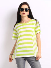 United Colors of Benetton Women White &amp; Lime Green Striped Top