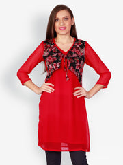 Uptown Galeria Red Printed Kurta