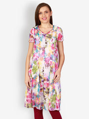 Uptown Galeria White &amp; Pink Printed Anarkali Kurta