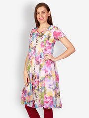 Uptown Galeria White &amp; Pink Printed Anarkali Kurta