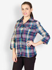Uptown Galeria Women Blue Checked Shirt