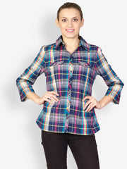 Uptown Galeria Women Blue Checked Shirt