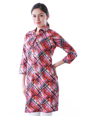Uptown Galeria Women Red Checked Kurta