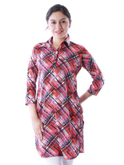Uptown Galeria Women Red Checked Kurta