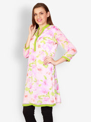 Uptown Galeria Women White &amp; Pink Printed Kurta
