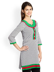 VANI Women White &amp; Green Printed Kurti