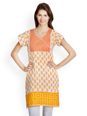 VANI Women White &amp; Mustard Yellow Printed Kurta