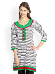 VANI Women White &amp; Green Printed Kurti