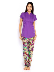 Valentine Women Purple &amp; Khaki Coloured Lounge Set 11258 B SHS (PJ)