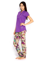 Valentine Women Purple &amp; Khaki Coloured Lounge Set 11258 B SHS (PJ)