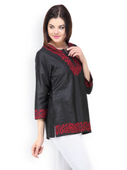Vedanta Women Black &amp; Maroon Silk Kurti