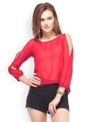 Veni Vidi Vici Women Red Sheer Top