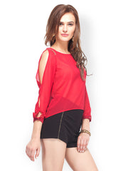 Veni Vidi Vici Women Red Sheer Top