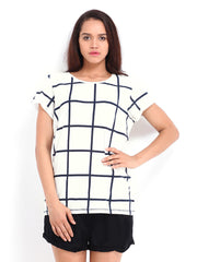 Vero Moda Women White &amp; Navy Checked T-shirt