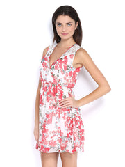 Vero Moda White &amp; Pink Printed Fit &amp; Flare Dress