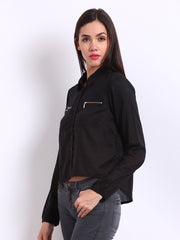Vero Moda Women Black Cropped Casual Shirt