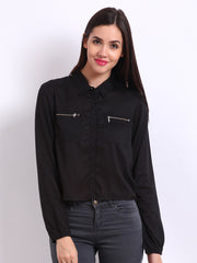 Vero Moda Women Black Cropped Casual Shirt