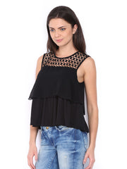 Vero Moda Women Black Platinium Lace Top