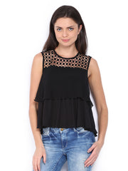 Vero Moda Women Black Platinium Lace Top