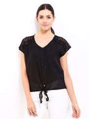 Vero Moda Women Black Sheer Lace Top