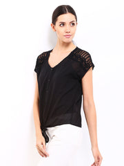 Vero Moda Women Black Sheer Lace Top