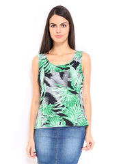 Vero Moda Women Green Leaf Print Tank Top