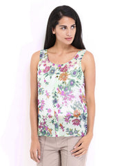 Vero Moda Women Light Green Floral Print Top