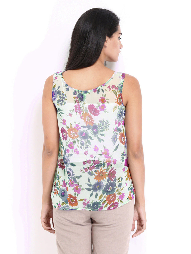 Vero Moda Women Light Green Floral Print Top