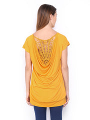 Vero Moda Women Mustard Yellow Lace Top