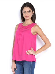 Vero Moda Women Pink Lace Top