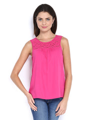 Vero Moda Women Pink Lace Top