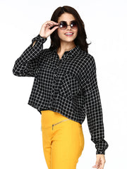 Vero Moda Women Black Checked Cropped Casual Shirt