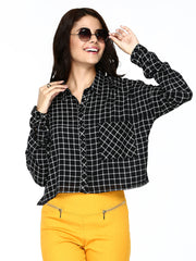 Vero Moda Women Black Checked Cropped Casual Shirt