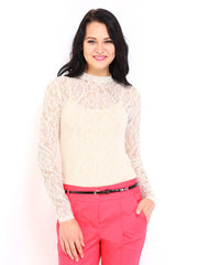 Vero Moda Women Off-White Lace Leotard Top