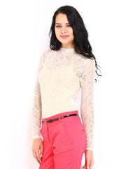 Vero Moda Women Off-White Lace Leotard Top